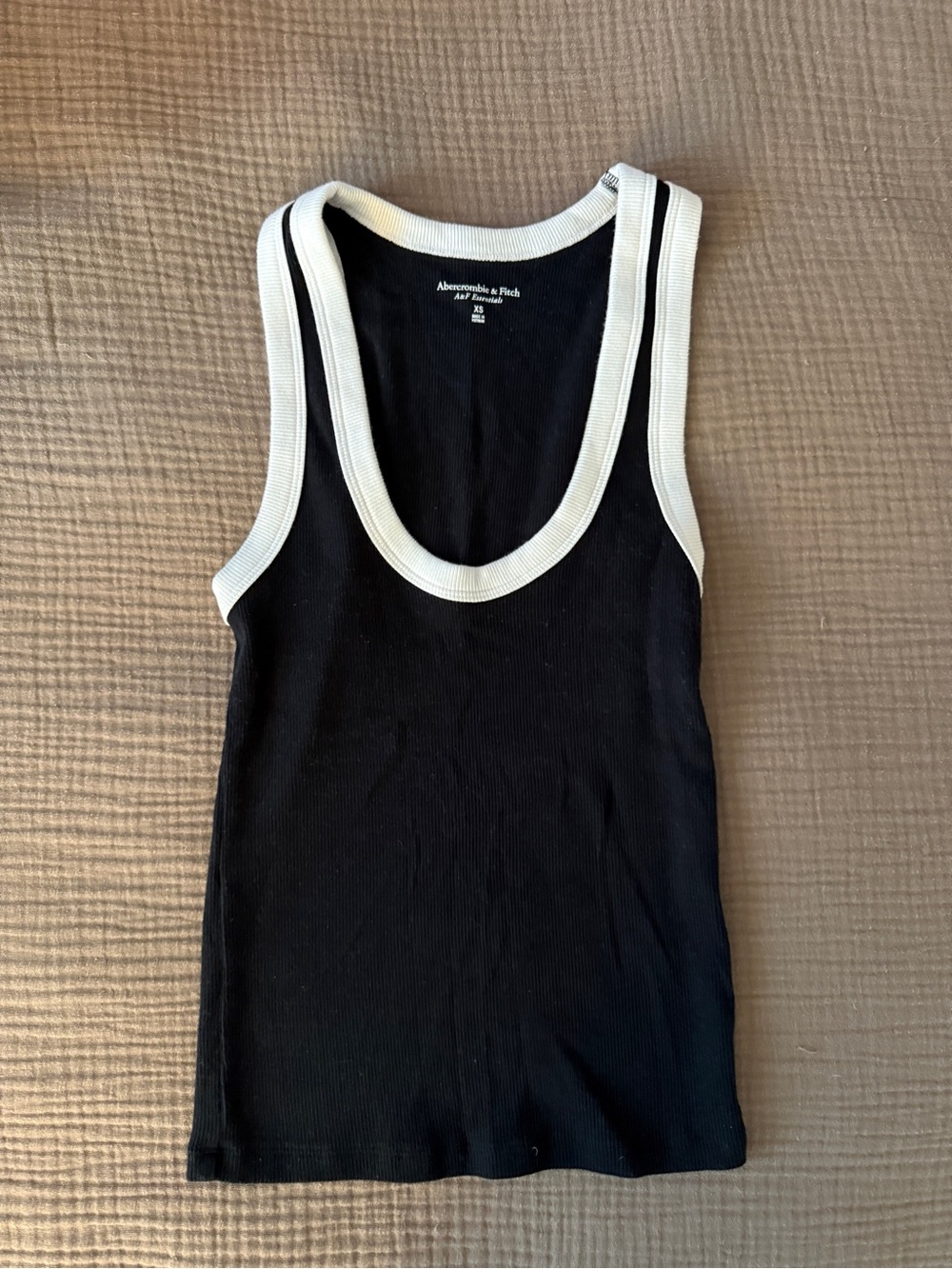 Black Ribbed Tank Top with White Trim